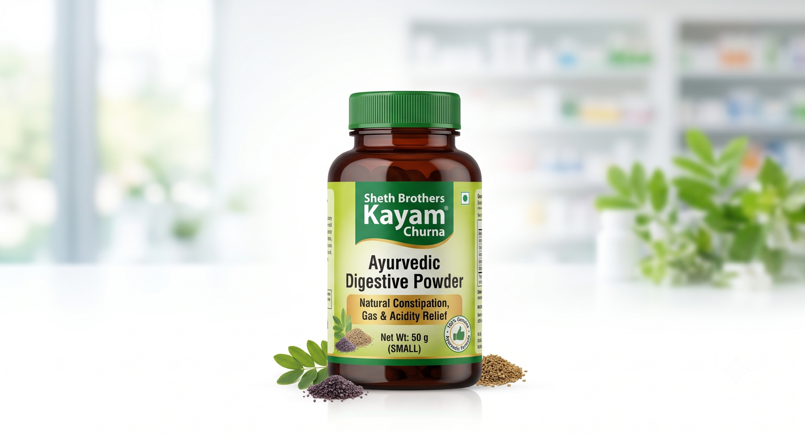 Sheth Brothers Kayam Churna 50g Bottle - Ayurvedic Digestive Powder for Constipation, Gas and Acidity Relief on JKM Pharmacy